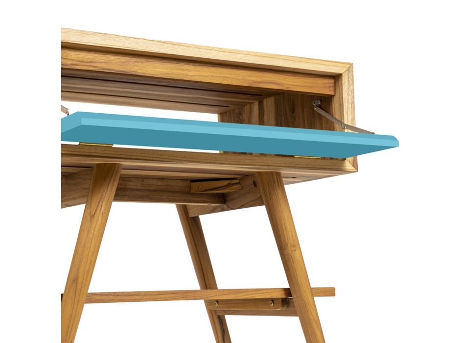 Mueble de baño de pie en teca natural azul con cajón de color - Gatien Viadurini