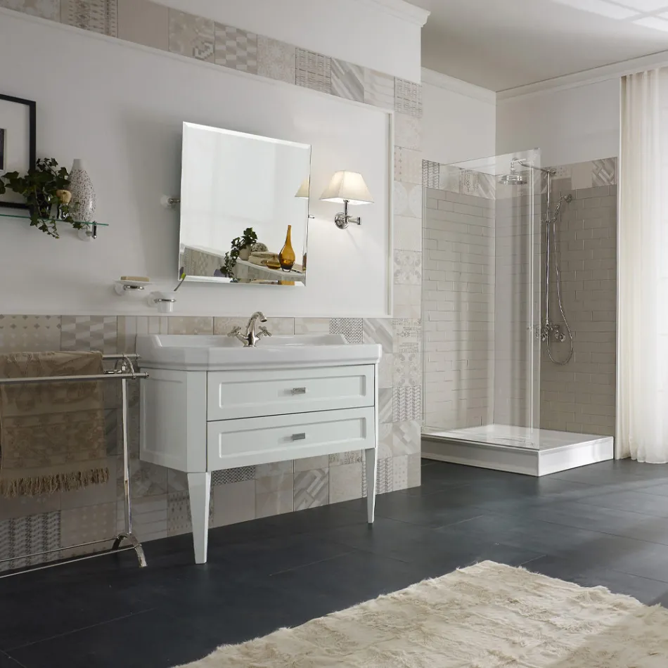 Mueble de Baño con Dos Cajones y Lavabo de Cerámica Made in Italy - Roma Viadurini