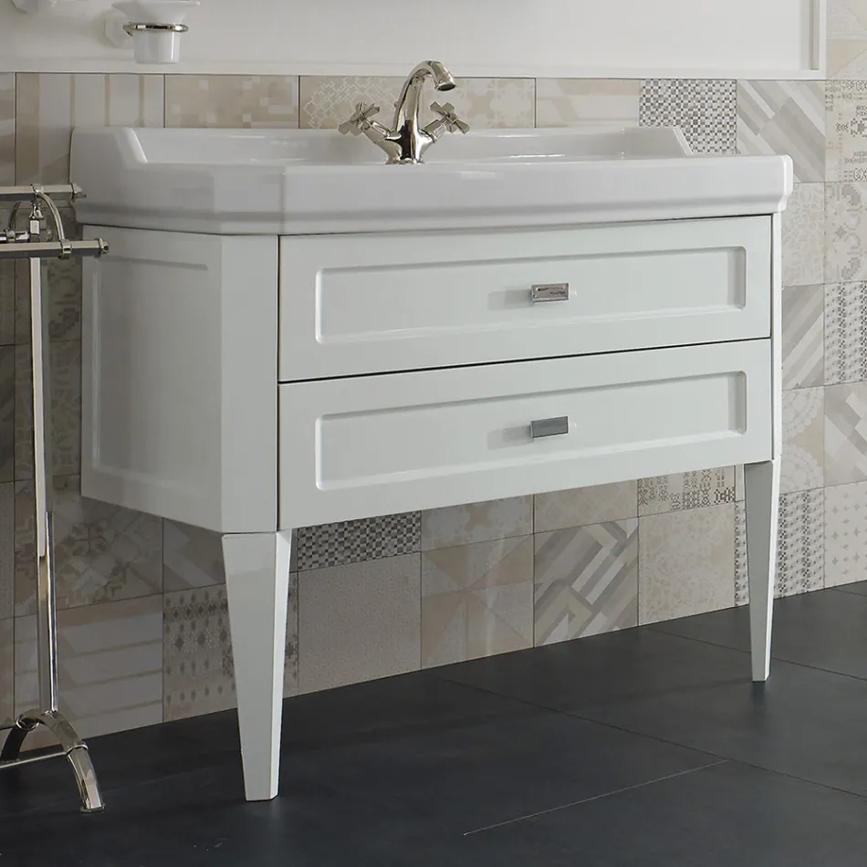 Mueble de Baño con Dos Cajones y Lavabo de Cerámica Made in Italy - Rome Viadurini