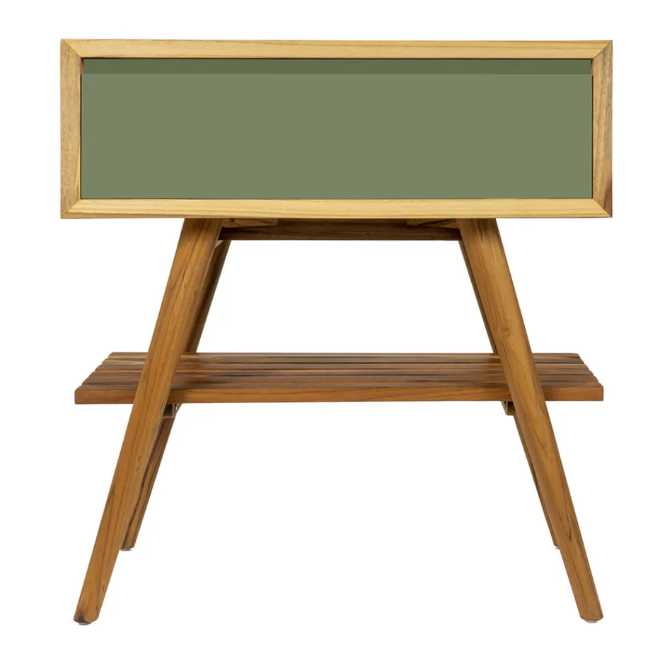 Mueble de Baño con Acabado en Madera y Cajonera en Color Verde - Gatien Viadurini