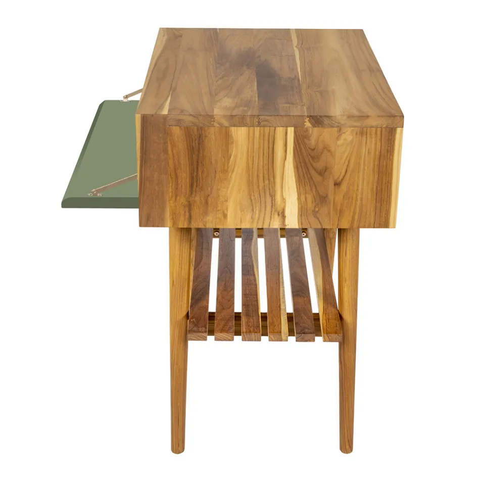 Mueble de Baño con Acabado en Madera y Cajonera en Color Verde - Gatien Viadurini