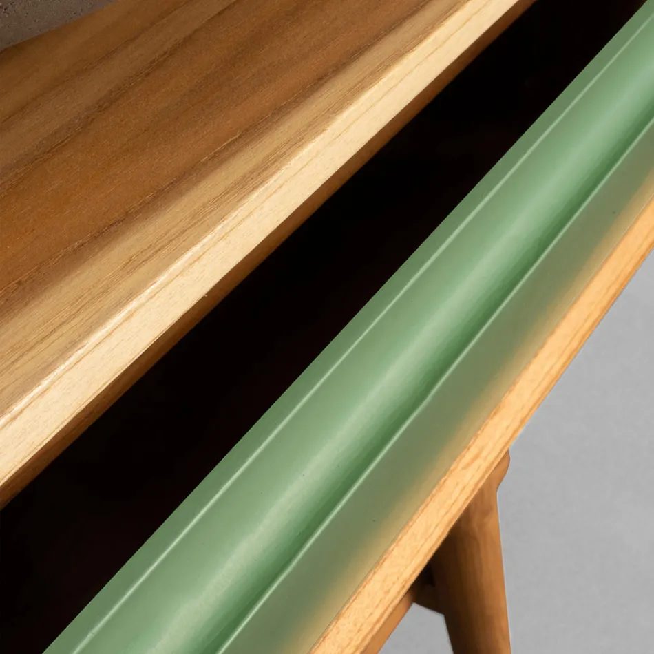 Mueble de Baño con Acabado en Madera y Cajonera en Color Verde - Gatien Viadurini