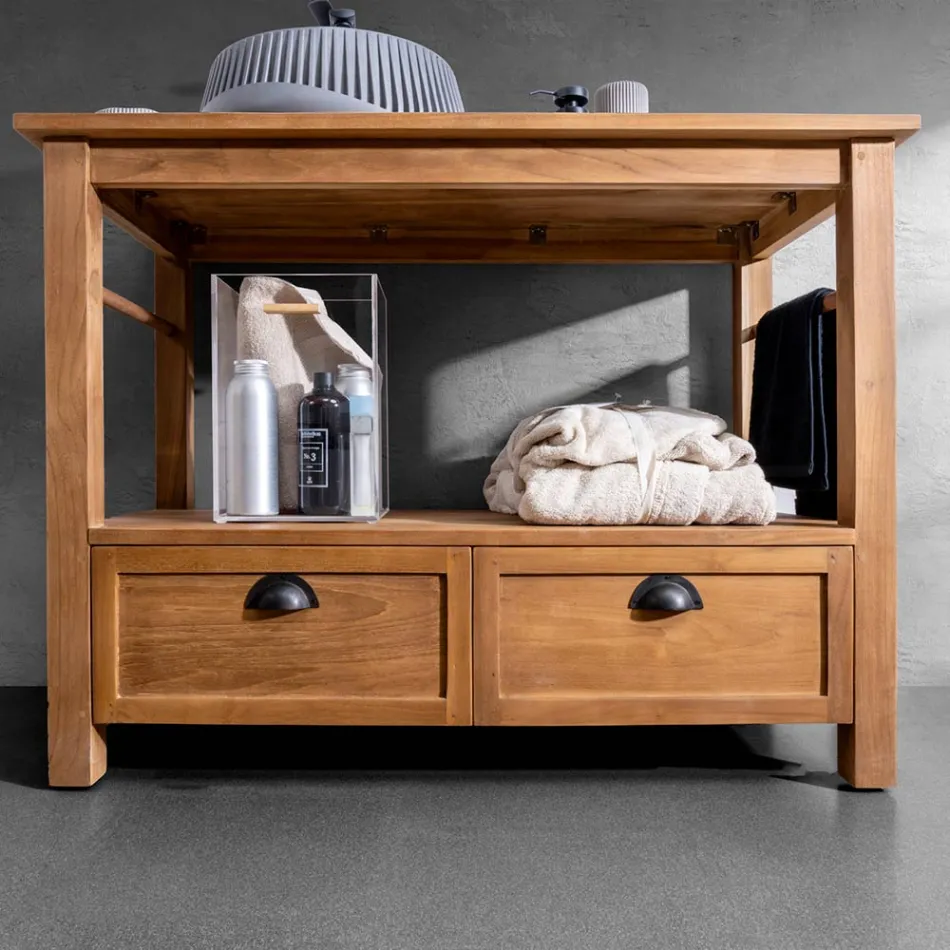 Mueble de baño independiente de teca con dos cajones - Frangipani Viadurini