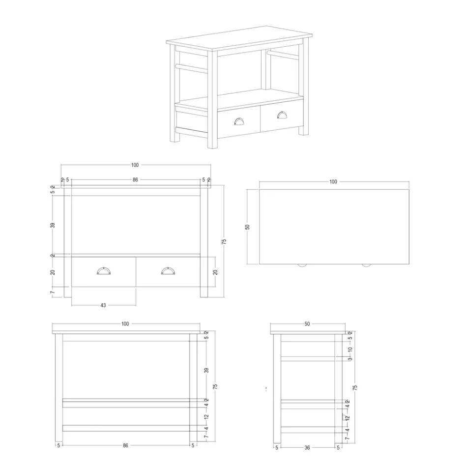 Mueble de baño independiente de teca con dos cajones - Frangipani Viadurini