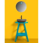 Mueble de baño de teca con parte superior semicurva y práctico estante azul - Raomi Viadurini