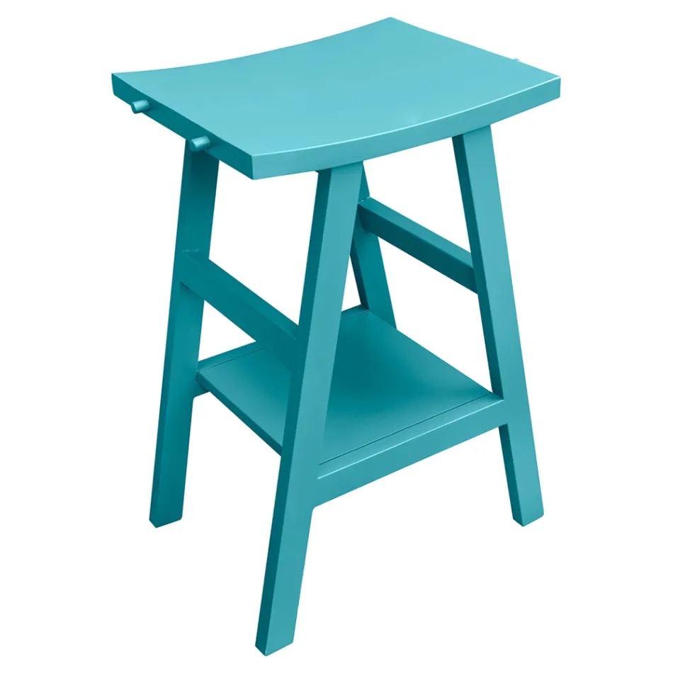 Mueble de baño de teca con tapa semicurva y cómodo estante azul - Raomi Viadurini