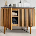 Mueble de baño hecho a mano de teca maciza y caoba - Heliconia Viadurini