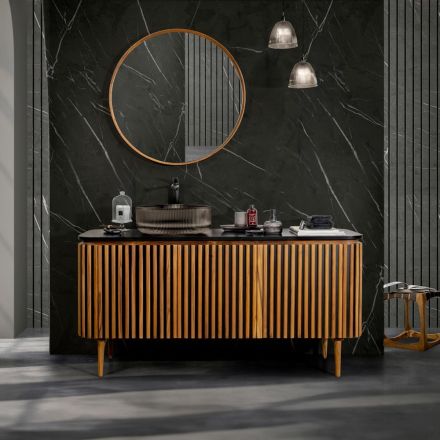 Mueble de baño hecho a mano de teca maciza y caoba - Heliconia Viadurini