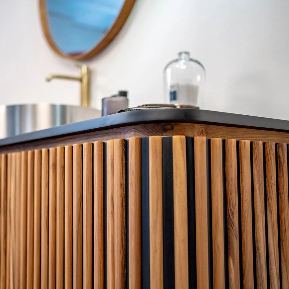 Mueble de baño hecho a mano de teca maciza y caoba - Heliconia Viadurini