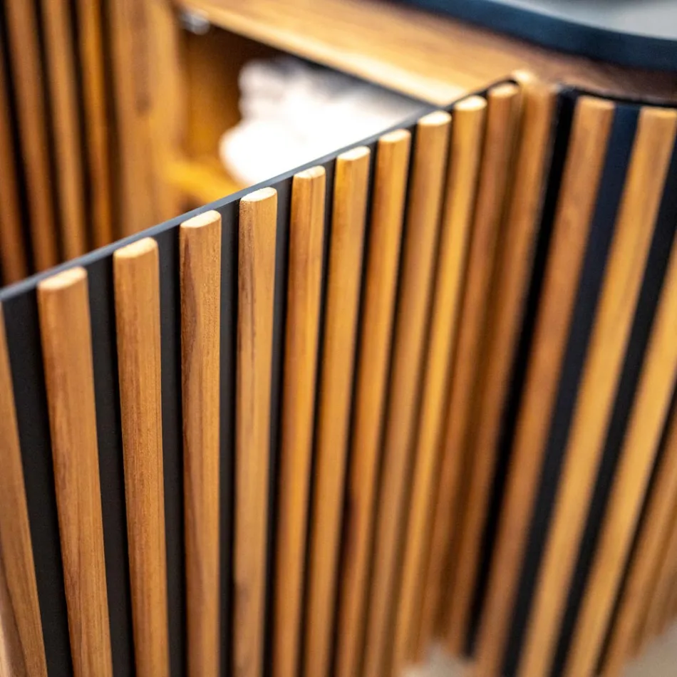 Mueble de baño hecho a mano de teca maciza y caoba - Heliconia Viadurini