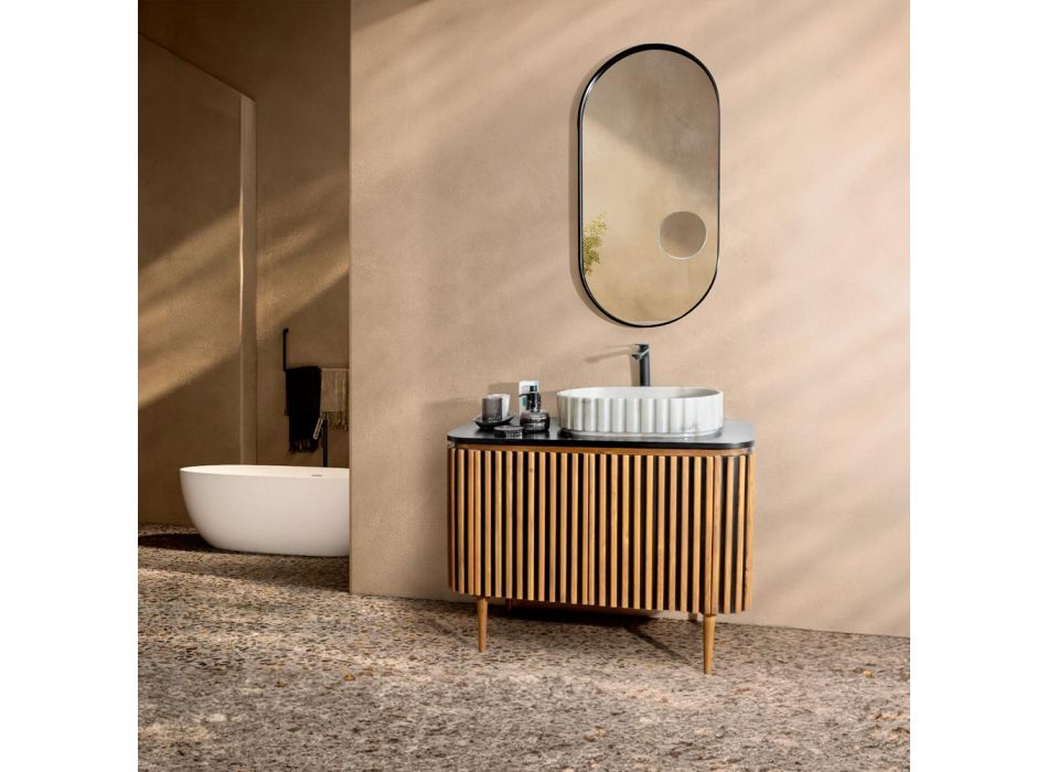 Mueble de baño hecho a mano de teca maciza y caoba - Heliconia Viadurini