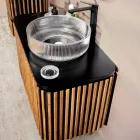 Mueble de baño hecho a mano de teca maciza y caoba - Heliconia Viadurini