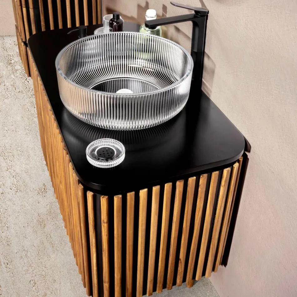 Mueble de baño hecho a mano de teca maciza y caoba - Heliconia Viadurini