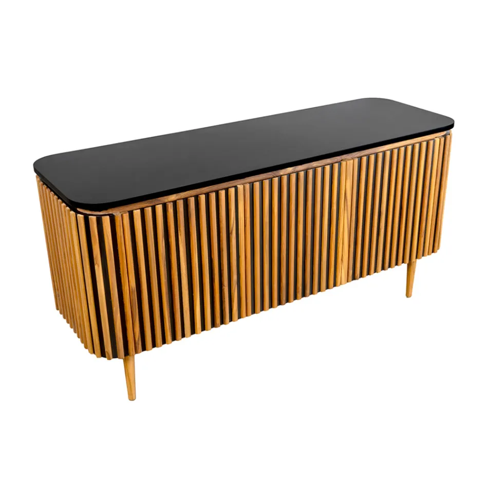 Mueble de baño hecho a mano de teca maciza y caoba - Heliconia Viadurini