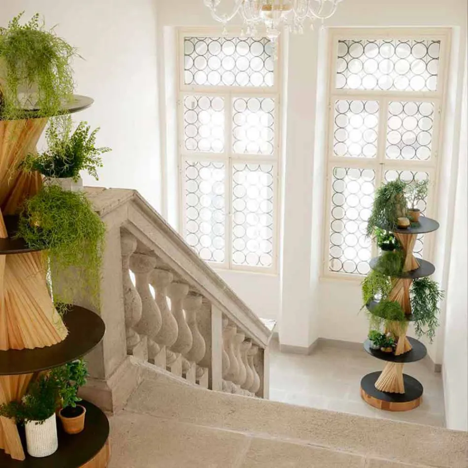 Mobiliario de Diseño en Madera con Estantes Redondos en Gres Made in Italy - Aspide Viadurini