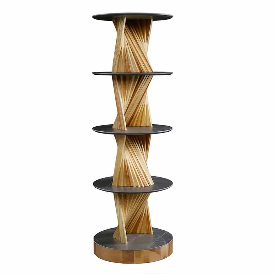 Mobiliario de Diseño en Madera con Estantes Redondos en Gres Made in Italy - Aspide Viadurini