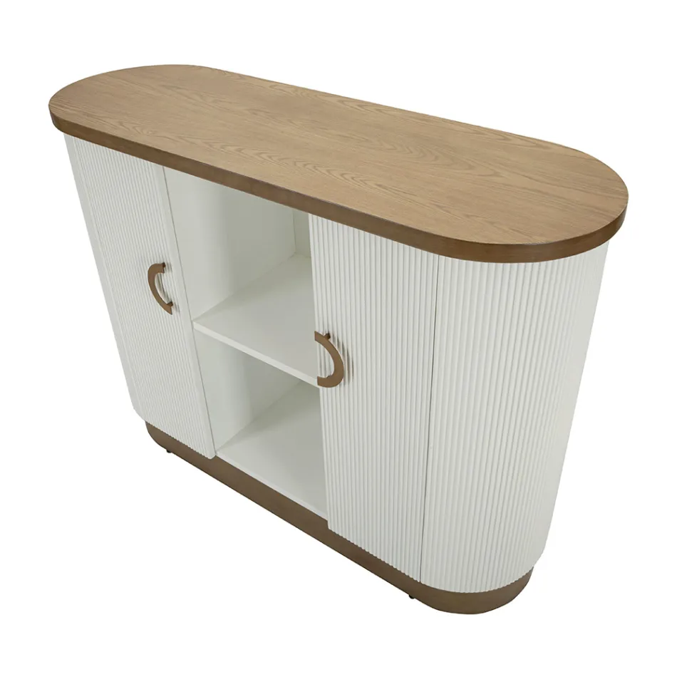 Mueble de madera con tapa e inserciones redondeadas con 2 puertas y 2 estantes - Rachel Viadurini