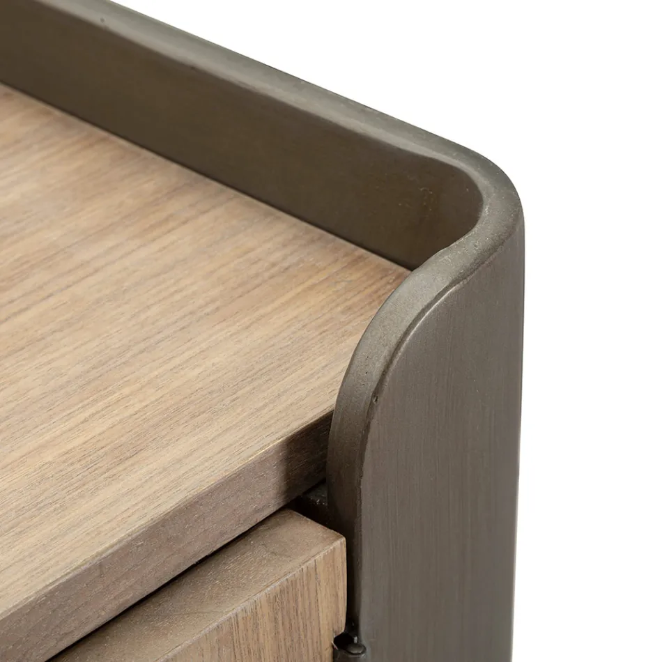 Mueble de madera de abeto y hierro gris con 3 cajones y 2 puertas - Cooper Viadurini