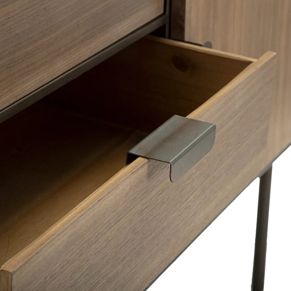 Mueble de madera de abeto y hierro gris con 3 cajones y 2 puertas - Cooper Viadurini