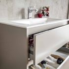 Lavabo de baño gris paloma en madera y resina con espejo de diseño - Alfonso Viadurini