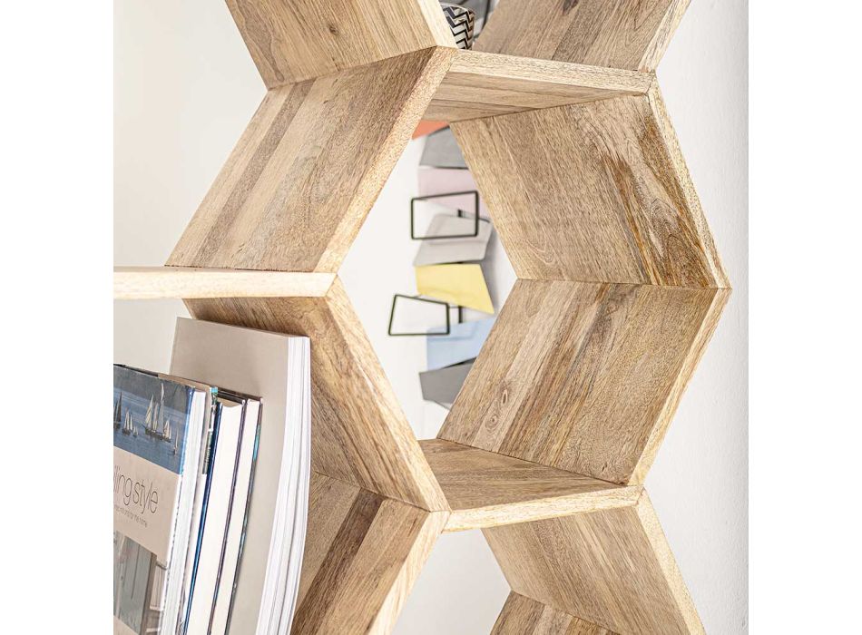 Librería para salón en madera de mango con diseño de panal - Carida Viadurini