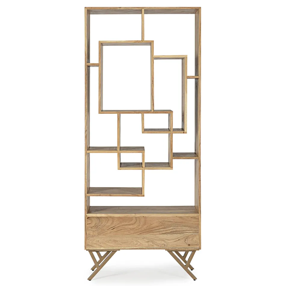 Librería para salón en madera de acacia y cajón Homemotion - Auriel Viadurini