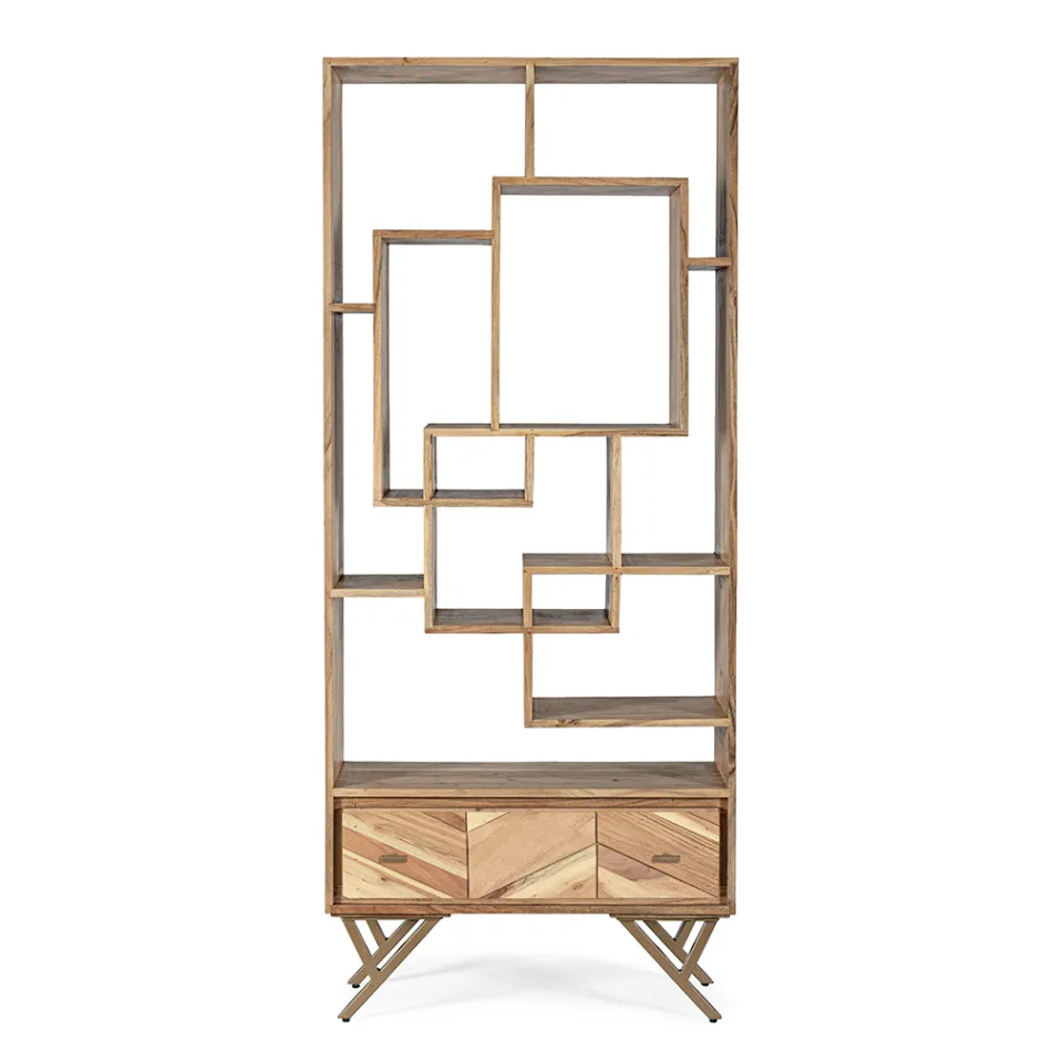 Librería para salón en madera de acacia y cajón Homemotion - Auriel Viadurini