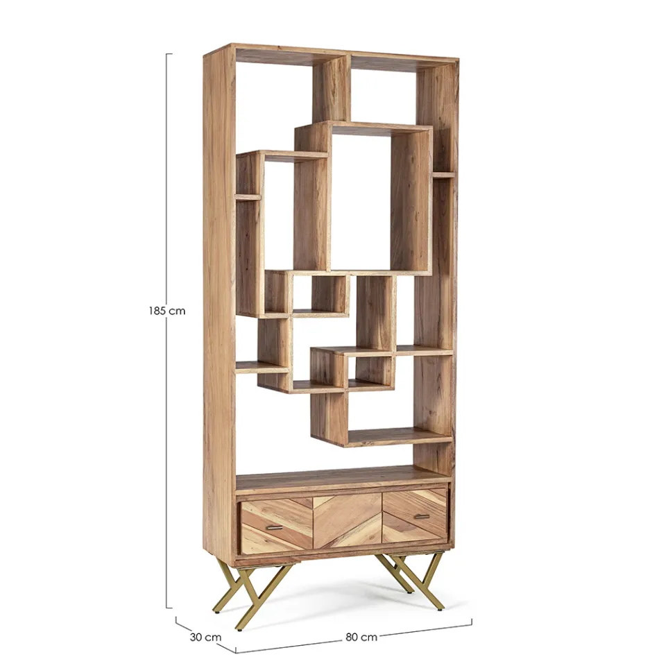 Librería para salón en madera de acacia y cajón Homemotion - Auriel Viadurini