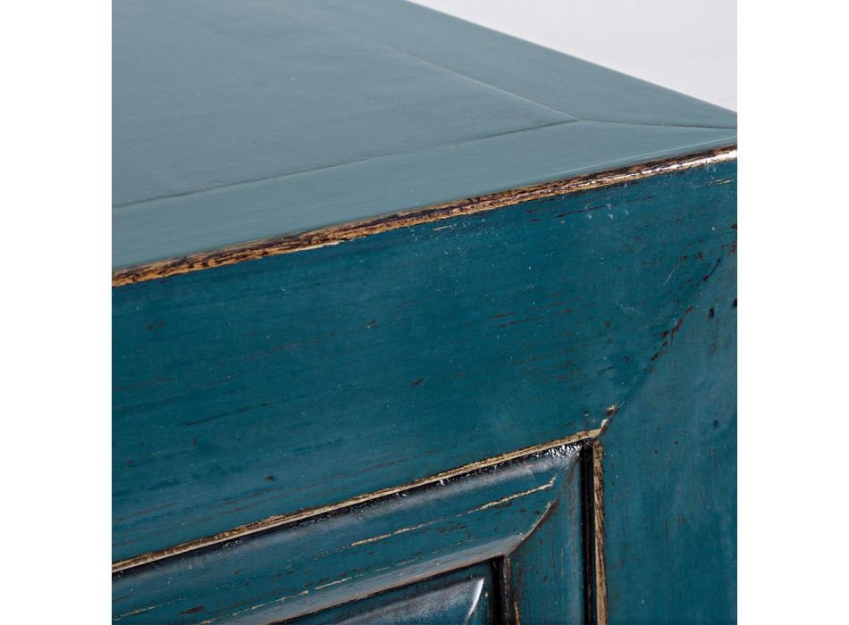 Aparador Móvil 4 Puertas en Madera de Olmo Azul Diseño Vintage Homemotion - Konan Viadurini
