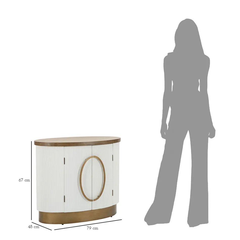 Mueble ovalado de madera con tapa e inserciones redondeadas con 2 puertas - Rachel Viadurini