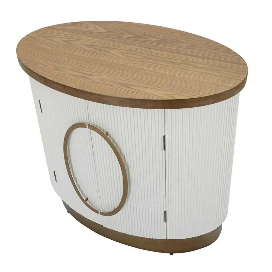 Mueble ovalado de madera con tapa e inserciones redondeadas con 2 puertas - Rachel Viadurini