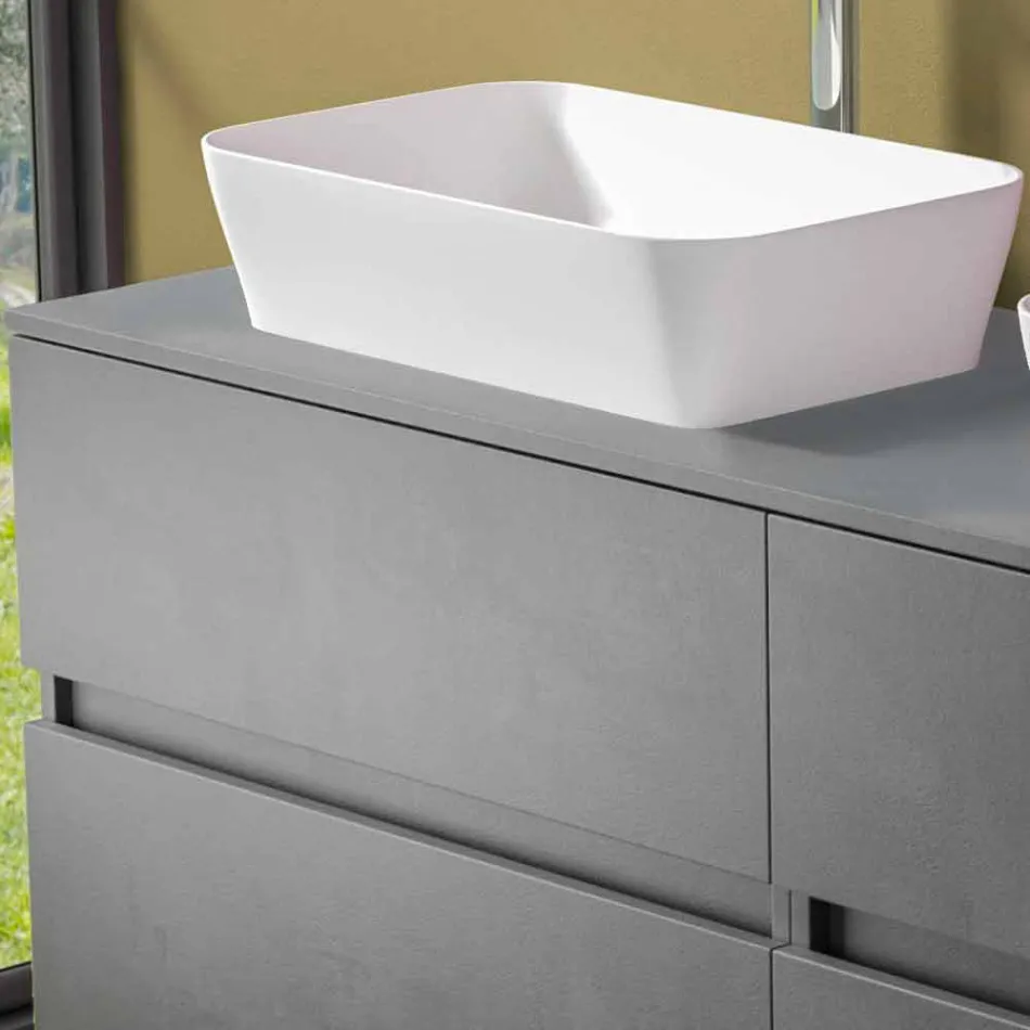 Mueble de baño suspendido con lavabo doble sobre encimera - Mandrillo Viadurini