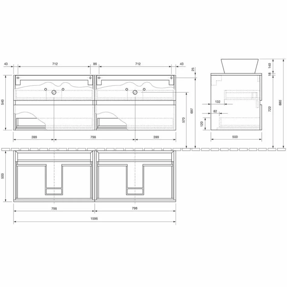 Mueble de baño suspendido con lavabo doble sobre encimera - Mandrillo Viadurini