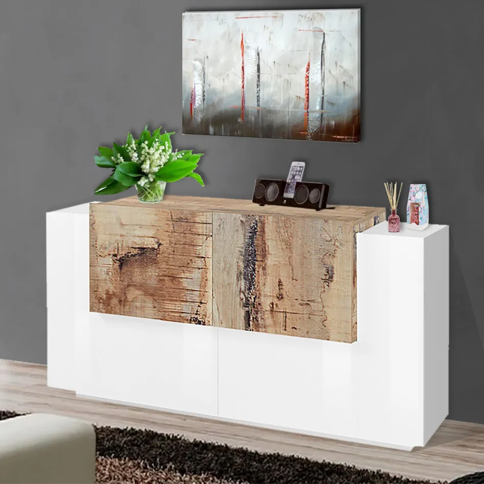 Muebles de Salón 2 Puertas y 2 Puertas en Madera 2 Acabados - Theresse Viadurini