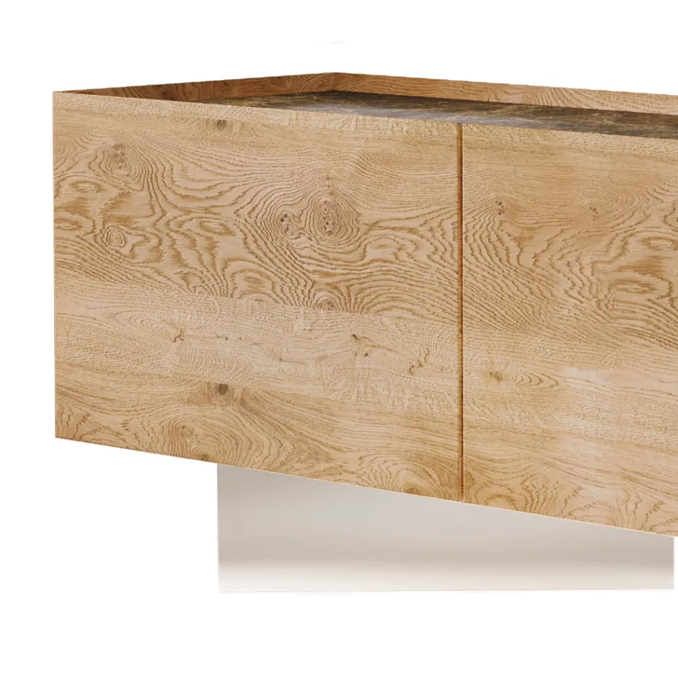 Mueble de TV con 3 Puertas con Base en Vidrio Templado Made in Italy - Soraya Viadurini