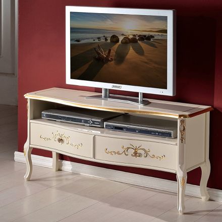 Mueble de TV clásico en madera blanca y nogal Made in Italy - Katerine Viadurini