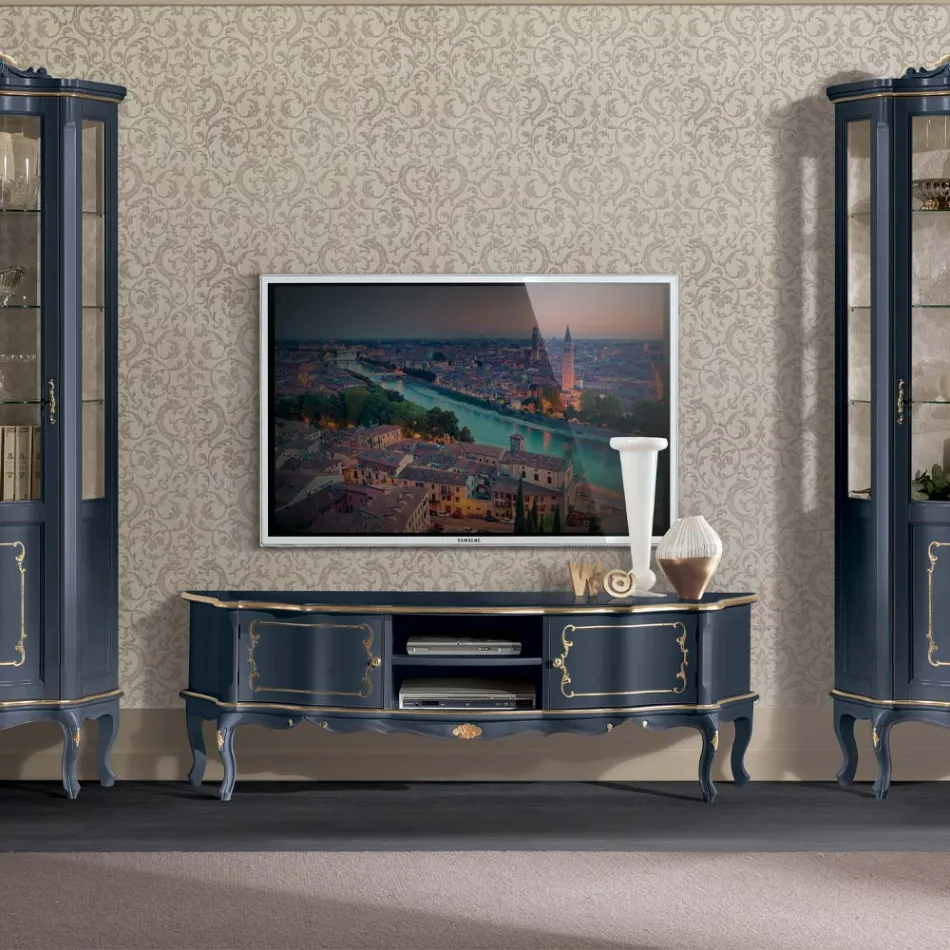 Mueble de TV clásico de madera con puertas y compartimentos Made in Italy - Leonor Viadurini