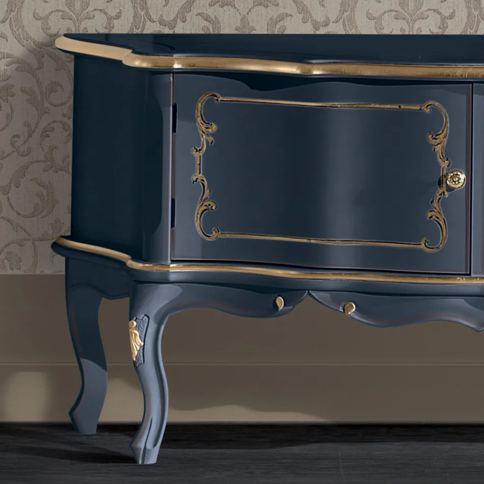 Mueble de TV clásico de madera con puertas y compartimentos Made in Italy - Leonor Viadurini