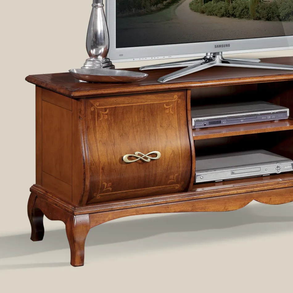 Mueble de TV clásico de madera con incrustaciones Made in Italy - Hastings Viadurini