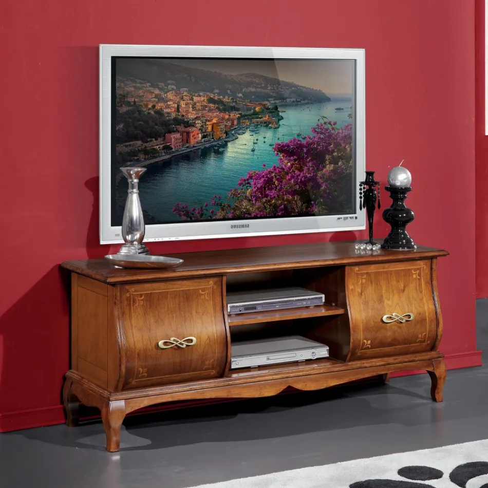 Mueble de TV clásico de madera con incrustaciones Made in Italy - Hastings Viadurini