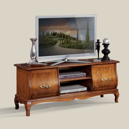 Mueble de TV clásico de madera con incrustaciones Made in Italy - Hastings Viadurini
