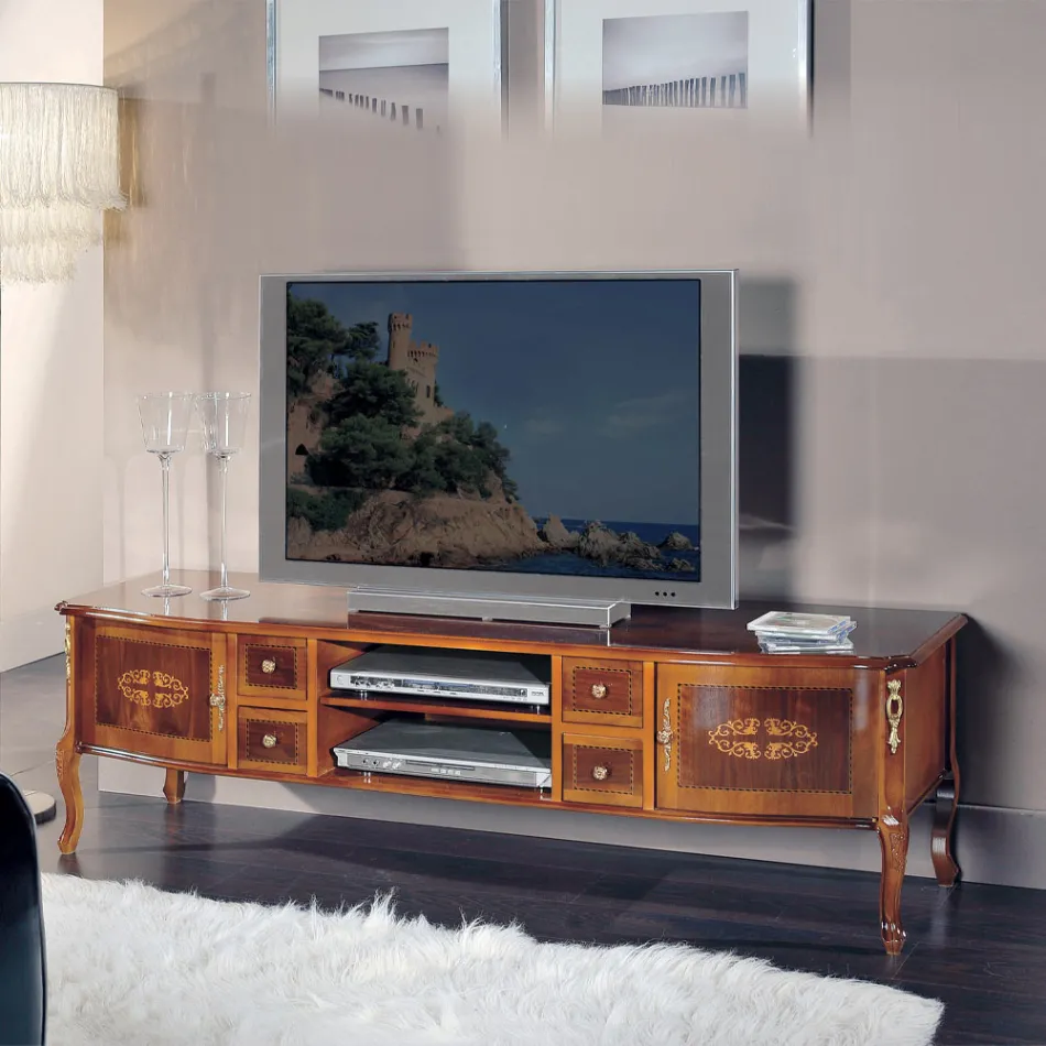 Mueble de TV clásico de madera con incrustaciones Made in Italy - Katerine Viadurini