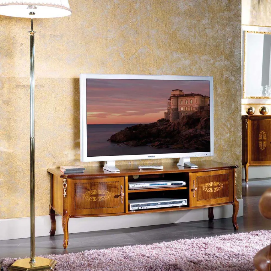 Mueble de TV clásico de madera con incrustaciones Made in Italy - Katerine Viadurini
