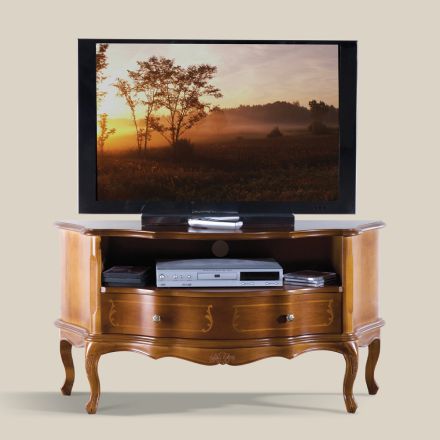 Mueble de TV clásico en madera de nogal con incrustaciones Made in Italy - Leonor Viadurini