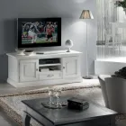 Mueble TV con 2 compartimentos abiertos y 2 puertas lacadas en blanco Made in Italy - Atai Viadurini
