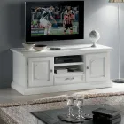 Mueble TV con 2 compartimentos abiertos y 2 puertas lacadas en blanco Made in Italy - Atai Viadurini