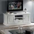 Mueble TV con 2 compartimentos abiertos y 2 puertas lacadas en blanco Made in Italy - Atai