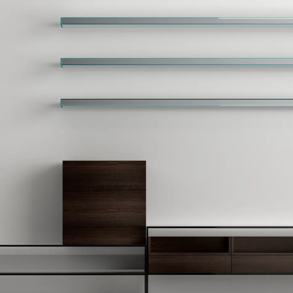 Mueble TV con 3 baldas y contenedor abatible Made in Italy - Roman Viadurini