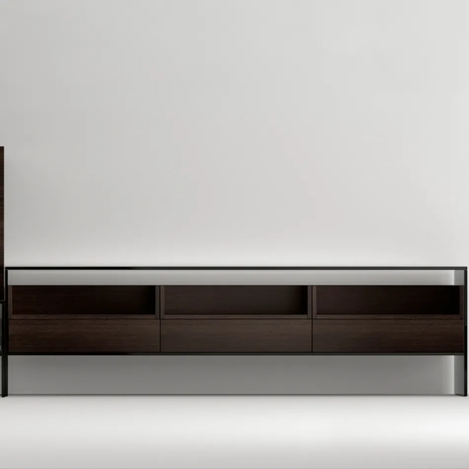 Mueble TV con 3 baldas y contenedor abatible Made in Italy - Roman Viadurini