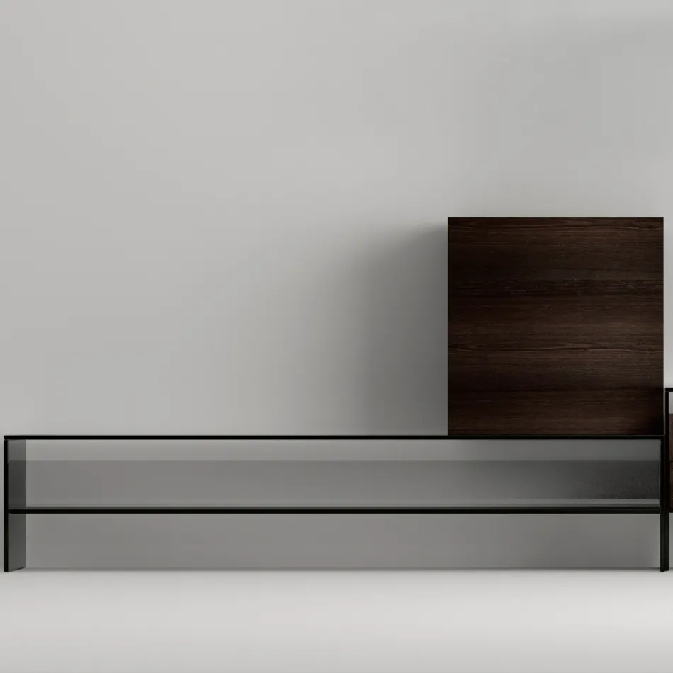 Mueble TV con 3 baldas y contenedor abatible Made in Italy - Roman Viadurini